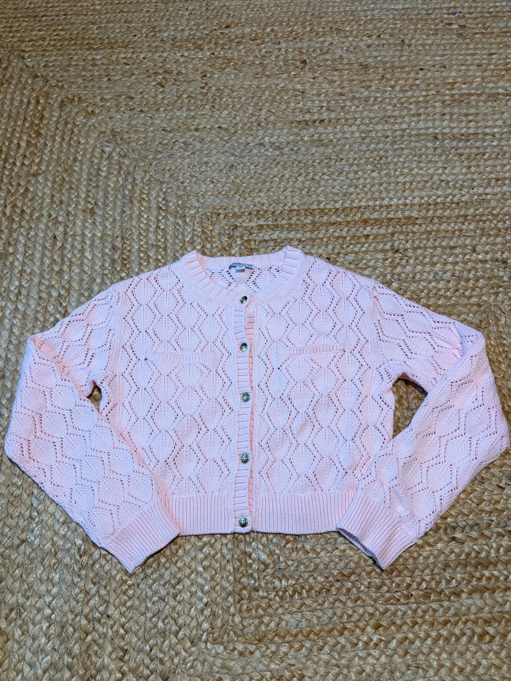 J. Crew Crewcuts Pink Pointelle Cardigan with Gold Buttons